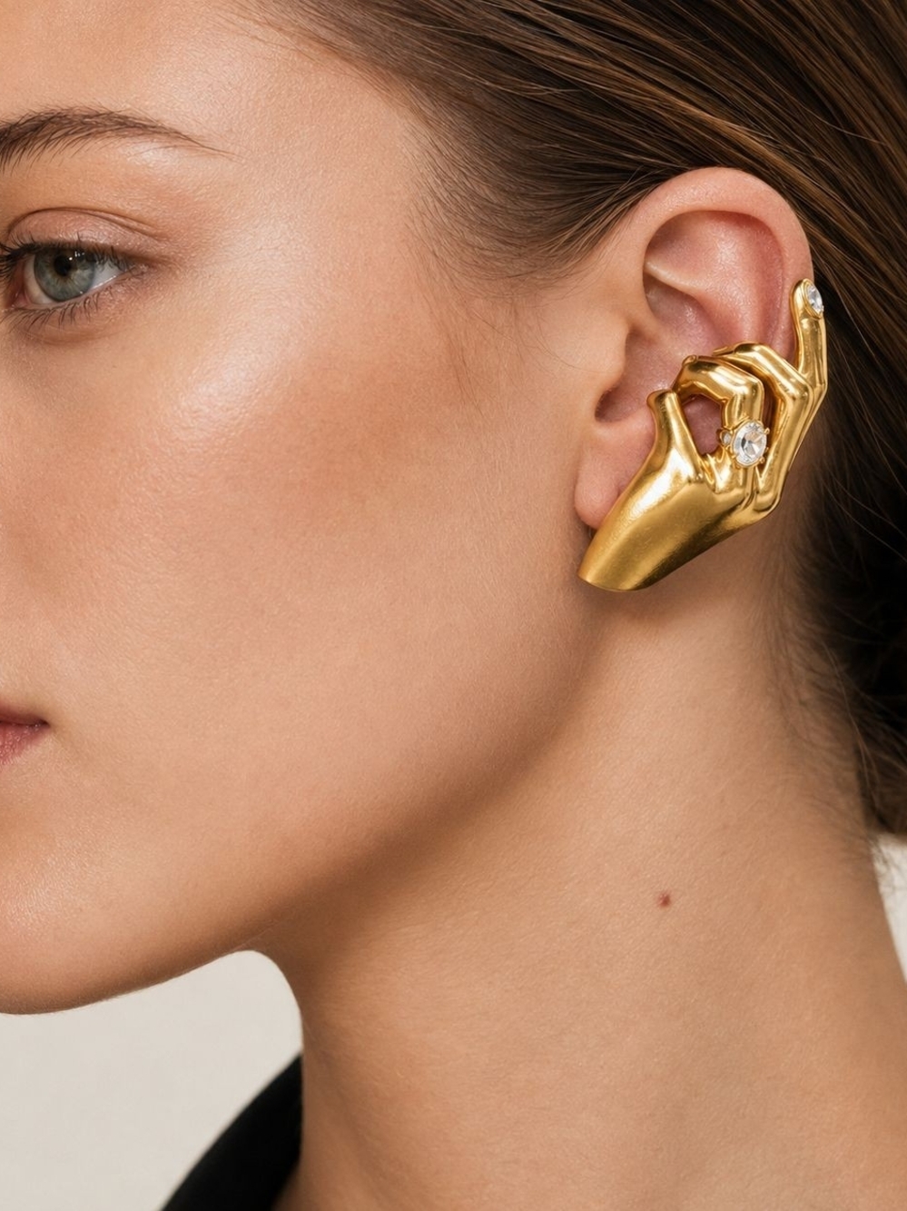 Gold Sculptural Hand Ear Cuff - Elegant Women’s Jewelry